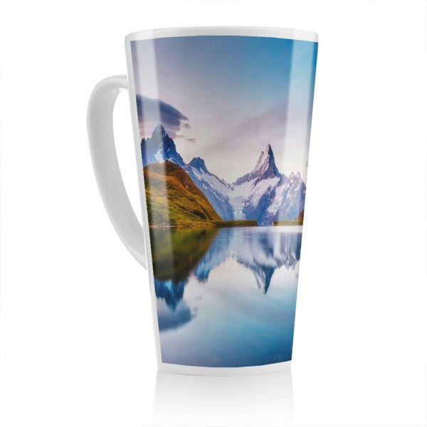 Benjamin Tate Design Panoramic view of the Mt. Schreckhorn and Wetterhorn Designer Latte Mug