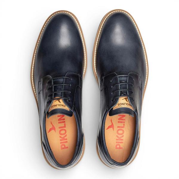 Pikolinos Men's Blue Leather Lace-Up Derby Comfort Shoes - Claret