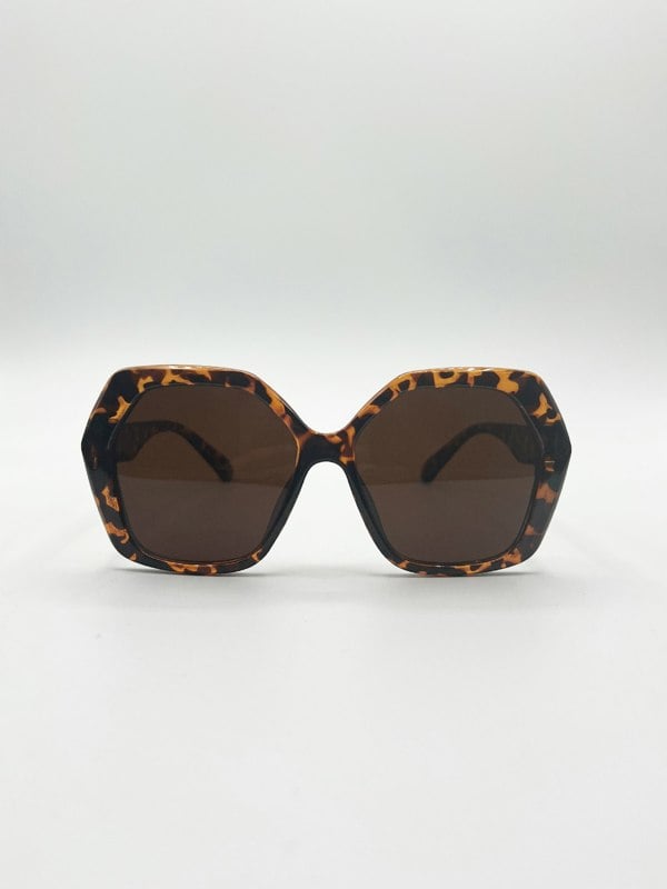 SVNX Oversized Rounded Angular Sunglasses in Tortoiseshell