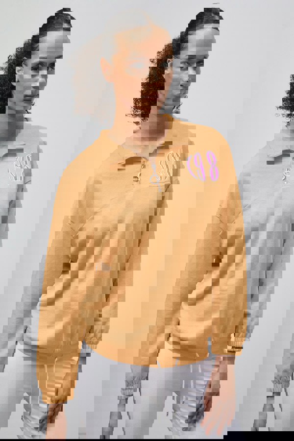 ENORSIA Half Zip High Neck Embroidery Sweatshirt