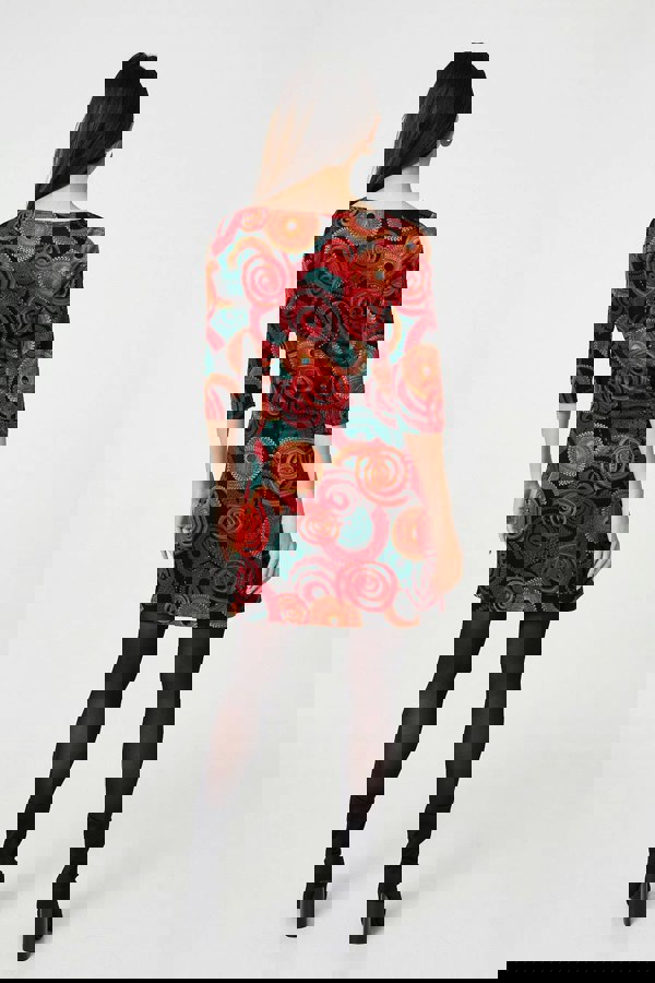 Orange | Abstract 3/4 Sleeve Short Shift Dress
