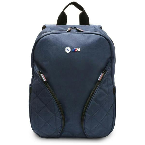 BMW M Series Nylon Pockets 16" Backpack with Metal Logo Navy Blue - BMBP15PNYPOV