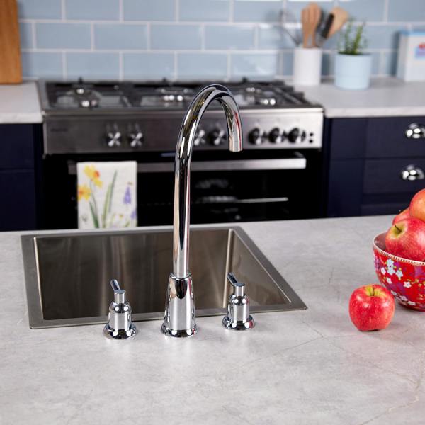 Flode Narvik | Dual Lever 3 Hole Kitchen Tap | Chrome Finish