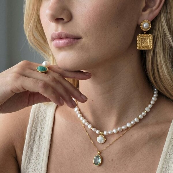 Uchi & Soto Shinju Pearl and Sculptural Square Earrings