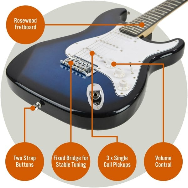 3rd Avenue Full Size Electric Guitar Pack with Bluetooth Amp#Colour_Blueburst