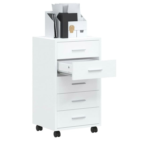 Berkfield Drawer Cabinet with Castors High Gloss White Engineered Wood