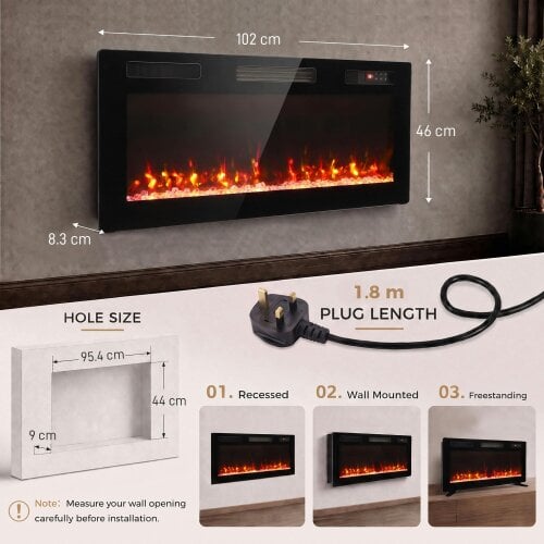 HOMCOM 3 IN 1 Electric Fireplace with 12 Flame Colours, 5 Brightness, 102cm