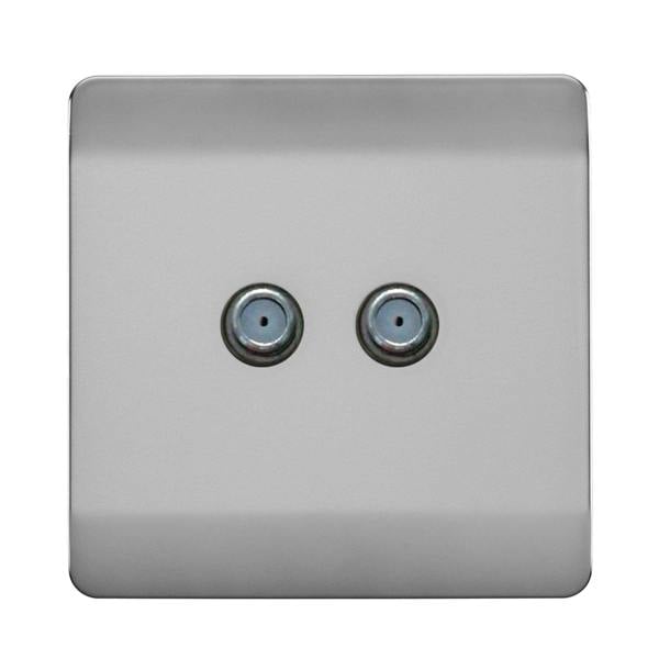 Trendi Switch 2 Gang Male F-Type Satellite Television Socket in Brushed Steel