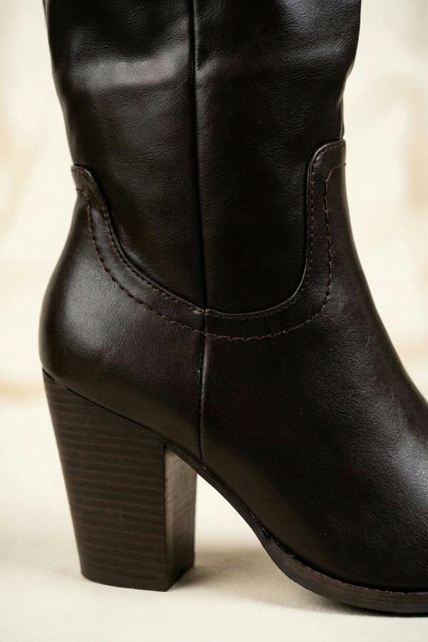 ikrush Mercedes Faux Leather Knee High Block Heel Boots