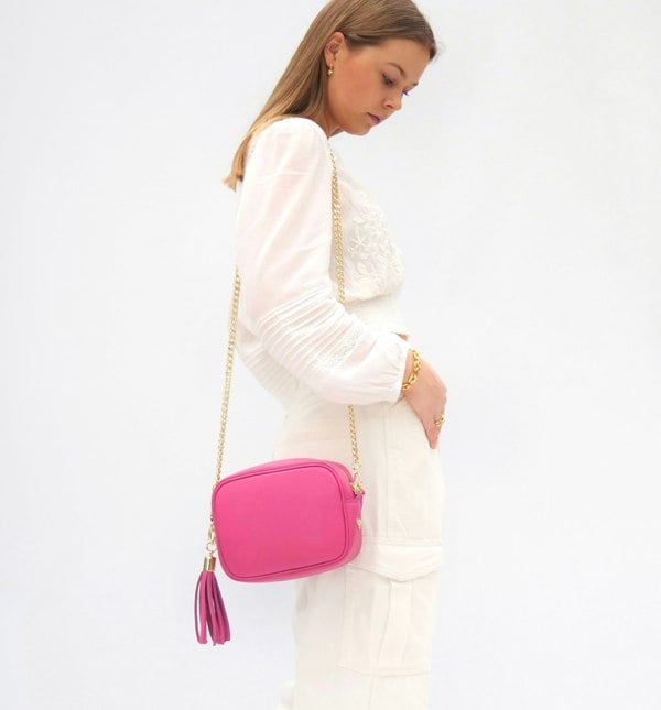 Apatchy London The Tassel Leather Crossbody Bag - Barbie Pink