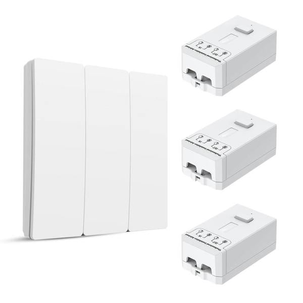 Ener-J 3-Gang Wireless Kinetic Switch & 3x 500W RF Receiver Kit, White, Battery-Free Multi-Zone Control