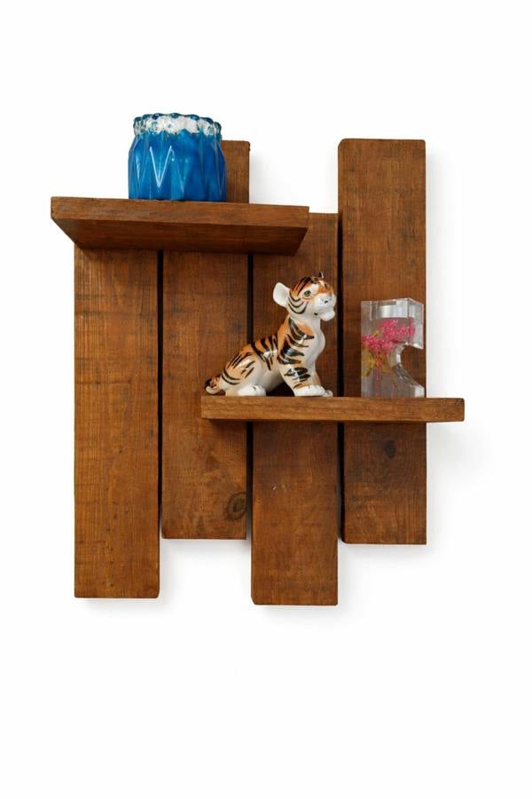 Staggered wooden wall shelf antique pine finish 52cm high