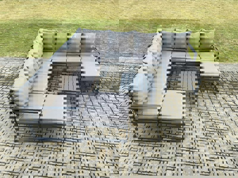 Fimous Aluminium Outdoor Garden Furniture Set Lounge Corner Sofa Square Coffee Table Sets with 2 Big Footstools Dark Grey