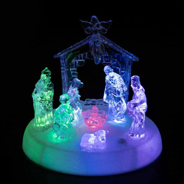 20cm Christmas Pre-Lit LED Musical Nativity Scene Acrylic Sculpture Battery Operated Light Up Xmas Tabletop Home Decorations image 7