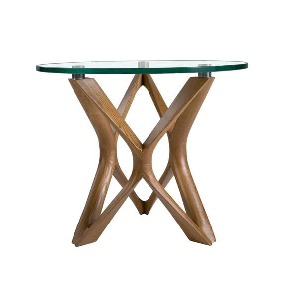 Angel Cerdá Round tempered glass and walnut corner table 2127