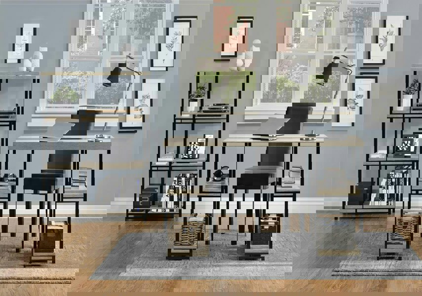 Dorel Home Elmwood double pedestal desk in distressed grey oak