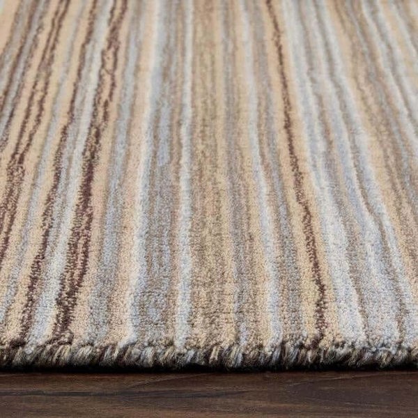 The Rugs Hand Made Striped Design Wool Rug | Green & Beige