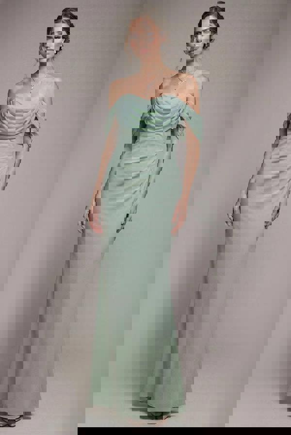 Petite Bardot Scuba & Chiffon Cowl Maxi Dress - Sage Green DR4438QZPETITE