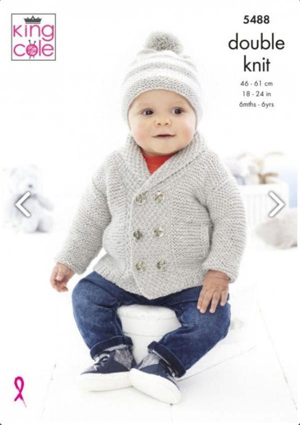 King Cole Cotton Top DK Knitting Pattern 5488, Jackets, Sweaters, Headwear for Baby, Kids, 6 Months - 6 Years