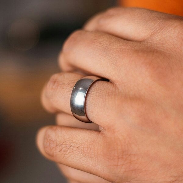 The Colourful Aura 8mm Mens Blue Silver Black Tungsten Engagement Band Ring