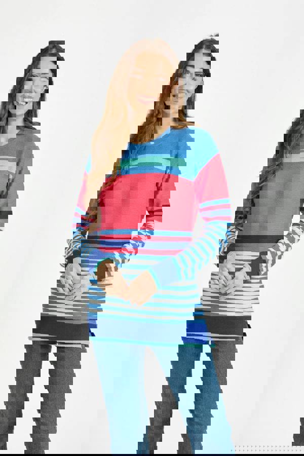 Mudflower Ottoman Multi-Stripe Pattern Knit Jumper