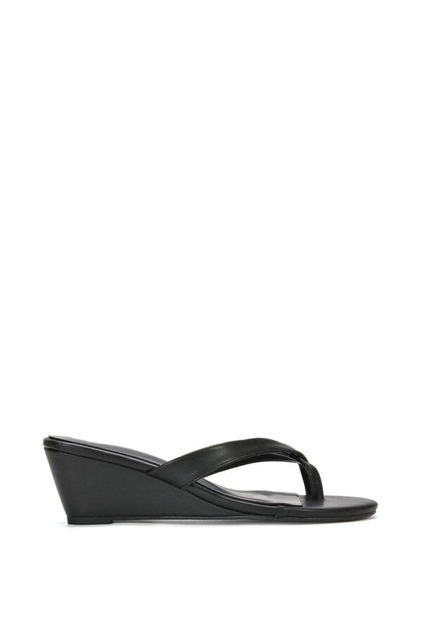 XY LONDON Mid Wedge Heel Sandal Mules With Toe Post