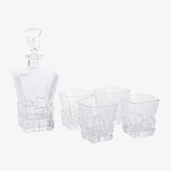 T. H. Baker Harvey Makin Four Whiskey Glasses & Decanter Set In Wooden Box Glassware HM2270