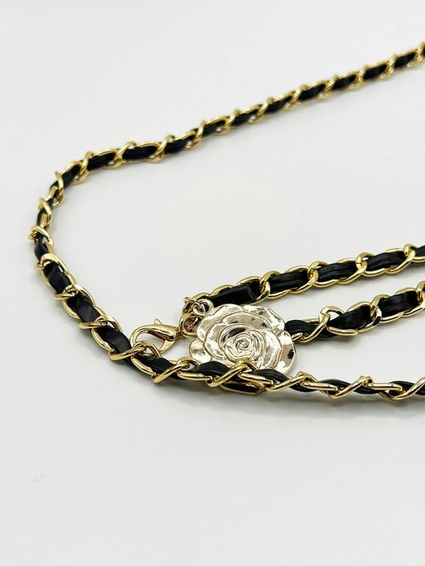 SVNX Rose Chain Faux Leather Belt In Black Gold