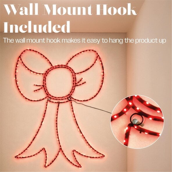 Scotts of Stow Xmas Haus Red Micro LED Metal Silhouette Bow Outdoor Wall Decoration with Flash Bulbs