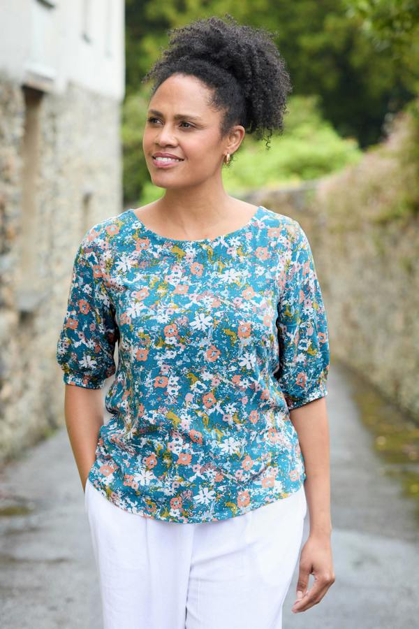Lily & Me Meadow Printed Top Petrol
