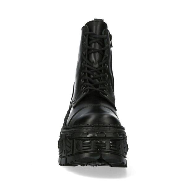 New Rock Black Goth Leather Boots-WALL083C-S5