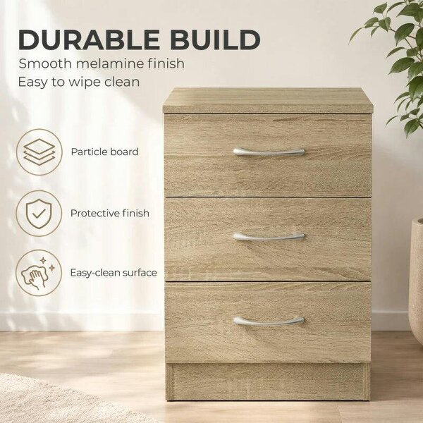 Three-Drawer Simple Bedside Table - Oak