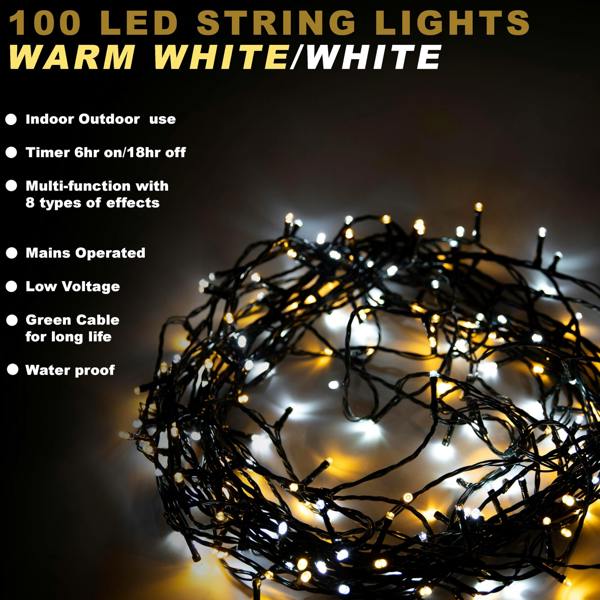 Warm and Cool White Christmas String Lights Range, 8 Light Modes, Indoor and Outdoor Decorative LED Fairy Lights image 9