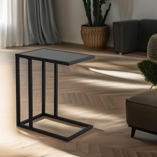 Rafaelo Mobilia Industrial C Shaped Side Table Marble Effect