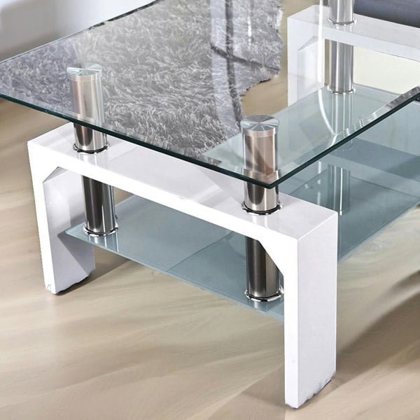 Rafaelo Mobilia 2 Tier Glass Coffee Table White