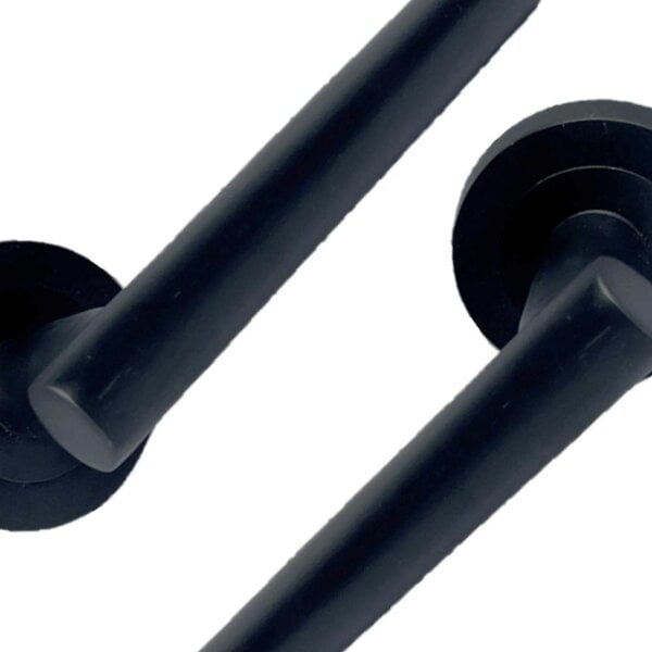 EDH Door Hardware Matt Black T Bar Door Handles on Round Rose – Straight Lever Handle 6 Pairs