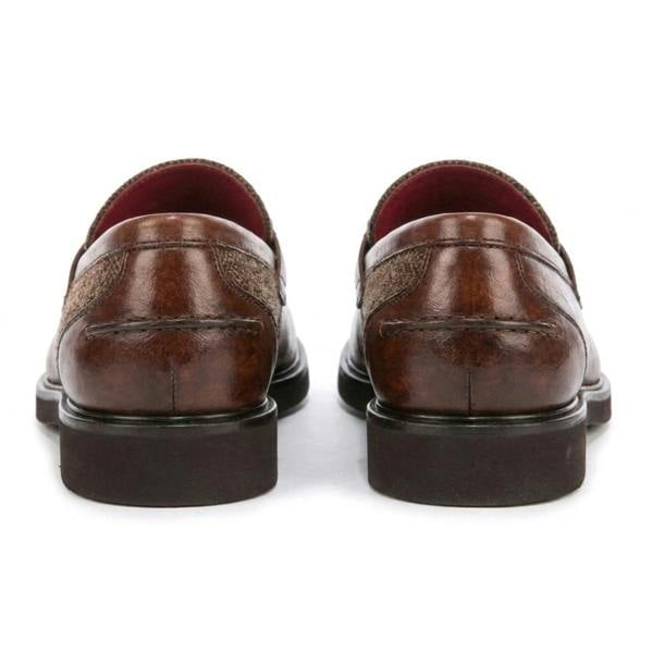 Justin Reess Tristian - Men's Tan Leather Herringbone Tweed Loafers