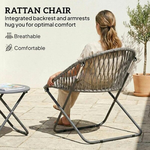 Patio Bistro Set, Folding Patio Furniture Set with 2 Chairs and Table, Grey