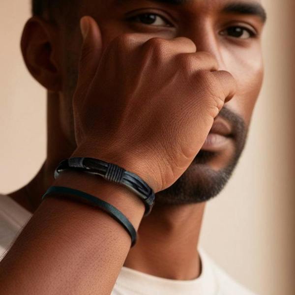 Personalised Men's Black Leather Cord Bracelet