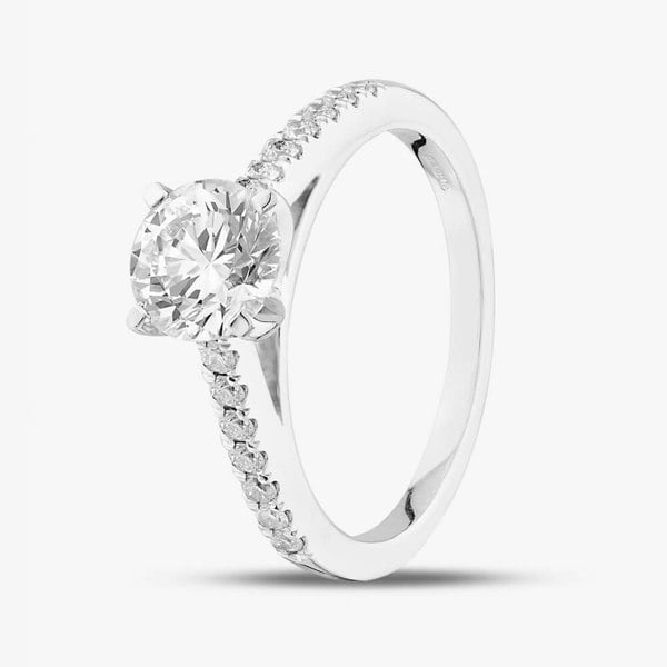 T. H. Baker 9ct White Gold Lab Grown 1.20ct Brilliant Cut Diamond Shoulder Set Solitaire Ring LGR35523-120 (WG)