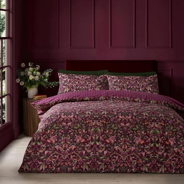 Catherine Lansfield Richmond Floral Reversible Duvet Cover Set Plum