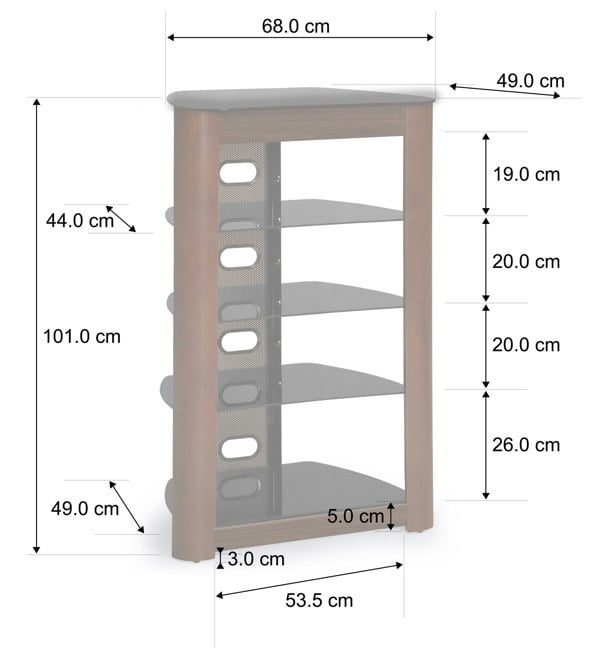 Centurion Supports Zinnia 5-Shelf Black Glass with Walnut Fascia Flat Screen TV/Hi-Fi/AV Rack Glass Stand