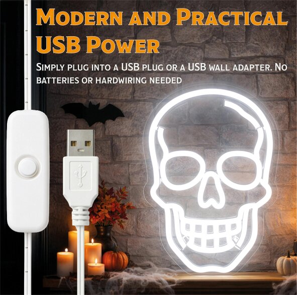 Fxlab Skull Silhouette Neon Light Indoor USB Decoration