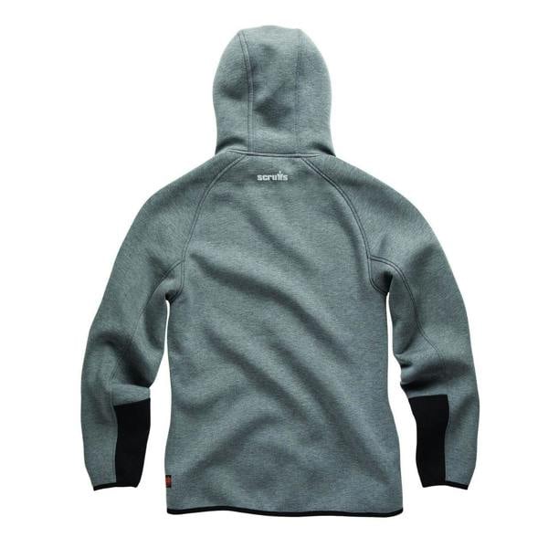 Scruffs Trade Air Mens Sweat Shirt Hooded Full Zip Hoodie, back view showing grey fabric with black accents on sleeves and a hood.