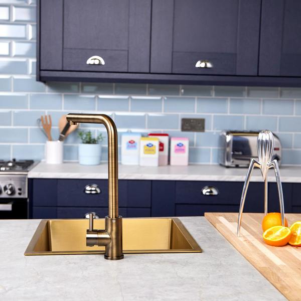 Flode Mjörn | Single Lever Kitchen Sink Mixer Tap with Swivel Spout | L Neck Design | Antique Brass Finish