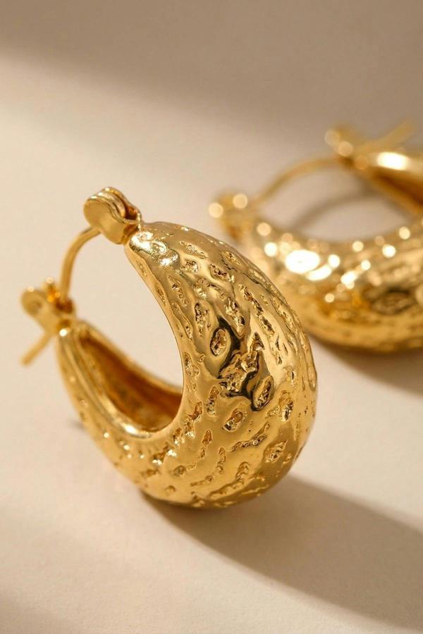 ARIIRA Tova Gold Tone Textured Crescent Hoop