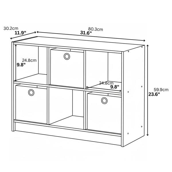 WALPLUS Basic 3x2 Bookcase Storage w/Bins, Americano/Medium Brown | High Quality Decorative Wall Design