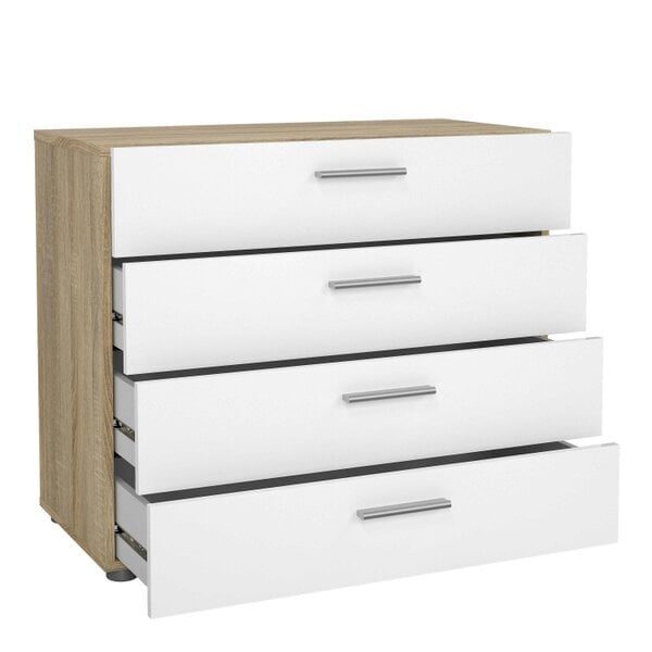 Wyld Haus Daejeon White and Natural Oak Effect Wood Chest of 4 Drawers