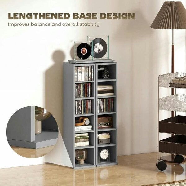 Bobobiy Set of 2 CD Media Display Shelf Unit Tower Rack with Adjustable Shelves, Light Grey