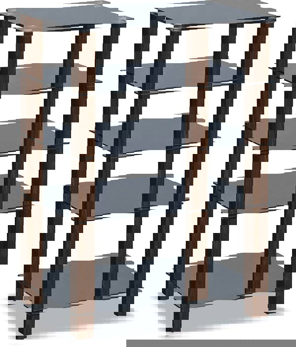 Centurion Supports TRINITY Gloss Black 5 Shelf with Walnut Legs Flat Screen TV Rack Glass Stand